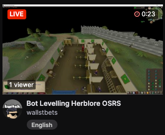 Odykac's tweet photo. @OldSchoolRS this guy has been streaming himself botting for weeks but haven't been able to get his ingame name. https://t.co/WXcgXoz9ot