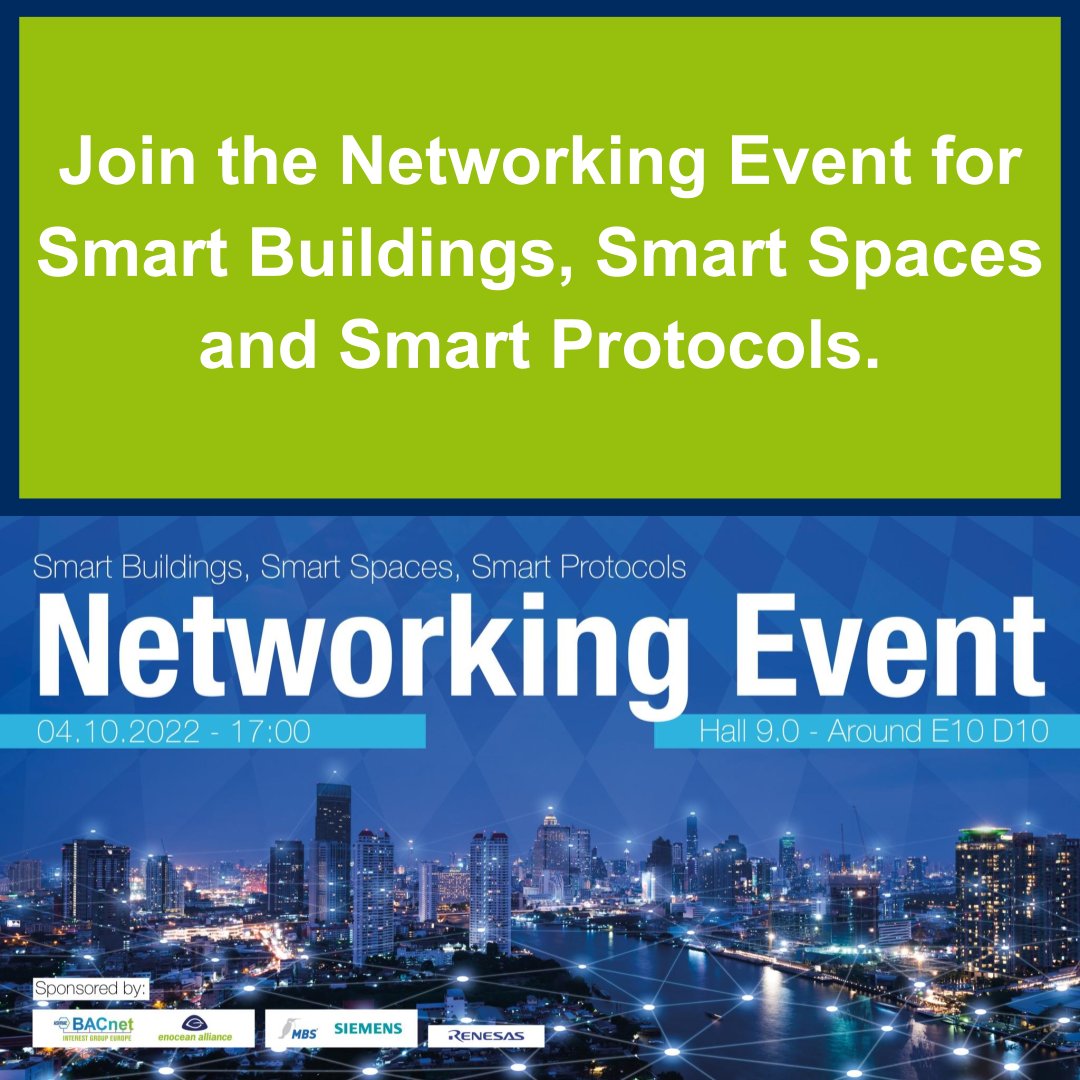 EnOceanAlliance's tweet photo. Join the smart building and smart spaces experts for our networking event at the Light &amp; Building in Frankfurt, Germany on October 2-6. 
Meeting place is Hall 9.0 - Around E10 D10.
More information➡️ https://t.co/dTeuecJRAM https://t.co/FaEFWtqBNs