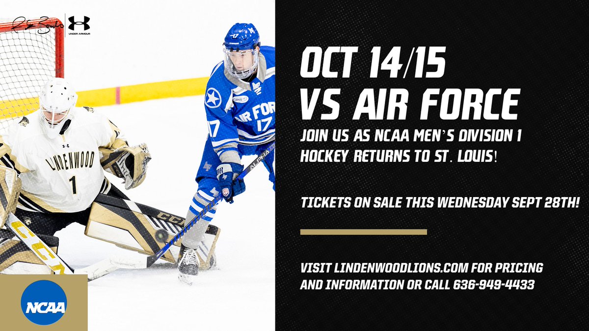 LindenwoodHKY's tweet photo. ARE YOU READY LION'S FANS?

This Wednesday Sept 28 tickets officially go on sale for the return of NCAA Men's Division 1 Ice Hockey to St. Louis!

Come cheer on your Lindenwood Lion's as they take on @AF_HKY Air Force at @STLCIC

@LU_Lions @LU_Uproar https://t.co/Ks2EBXBjkw