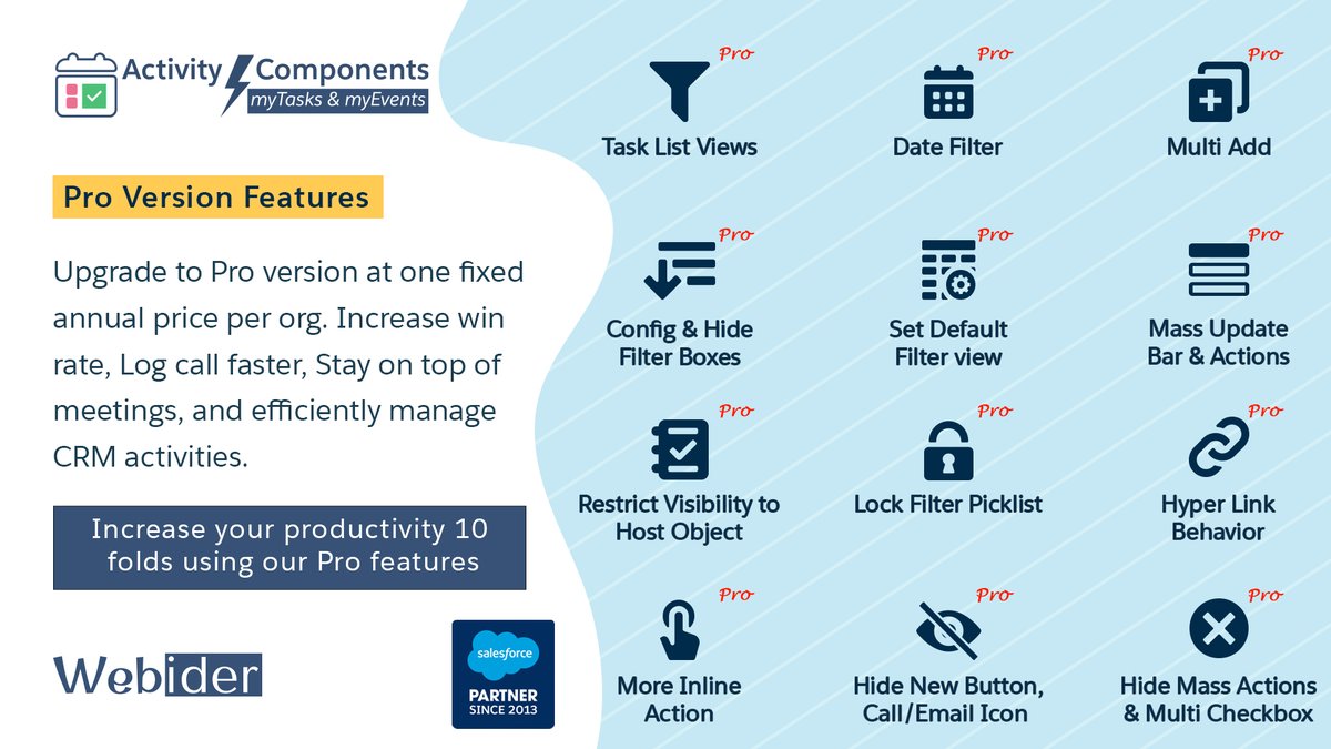 webider's tweet image. Activity Components Pro Features are designed to provide rich UI/UX for #Tasks or #Events components to increase productivity and efficiency. 

Download FREE activitycomponents.app

 #DF22 #Dreamforce2022 #ActivityComponents #salesforceadmin #appExchange