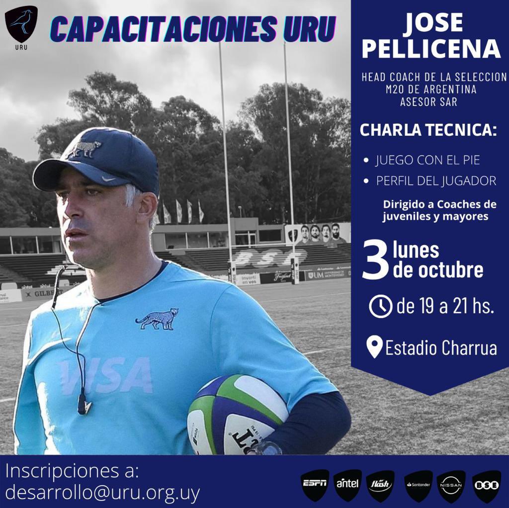 🧠 ¡Charla técnica! 📌Temas: • Juego con el pie • Perfil del jugador 🗣 De la mano de @cochipellicena , Head Coach de la Selección M20 de Argentina y asesor de @sudamericarugby. 📅 Lunes 3 de octubre de 19 a 21hs en el Estadio Charrúa #ComoEnseñar #CapacitacionesURU