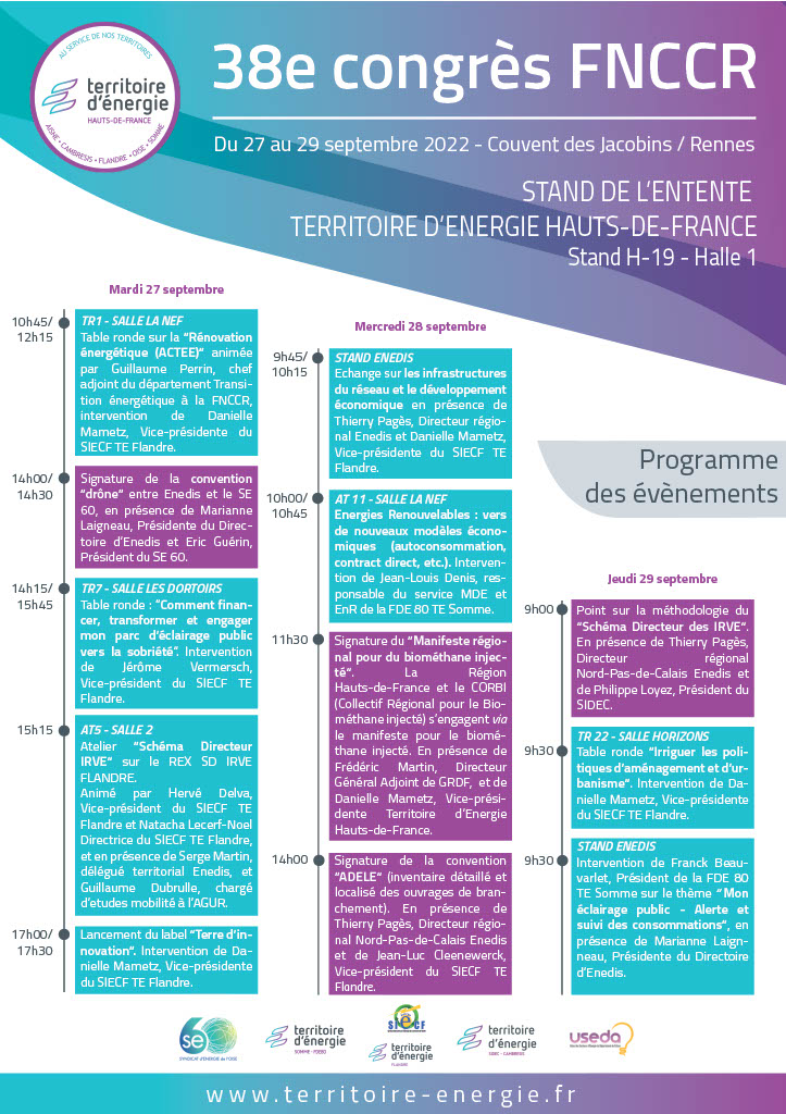 tecambresis's tweet photo. [#evenement @TE_HdF ]
Retrouvez quelques animations sur le stand Territoire Energie Hauts-de-France au 38e Congrès de la @fnccr du 27 au 29 septembre à Rennes ⬇
@siecf @useda02000 @seoise #FDE80 https://t.co/yLpfqTRDLV