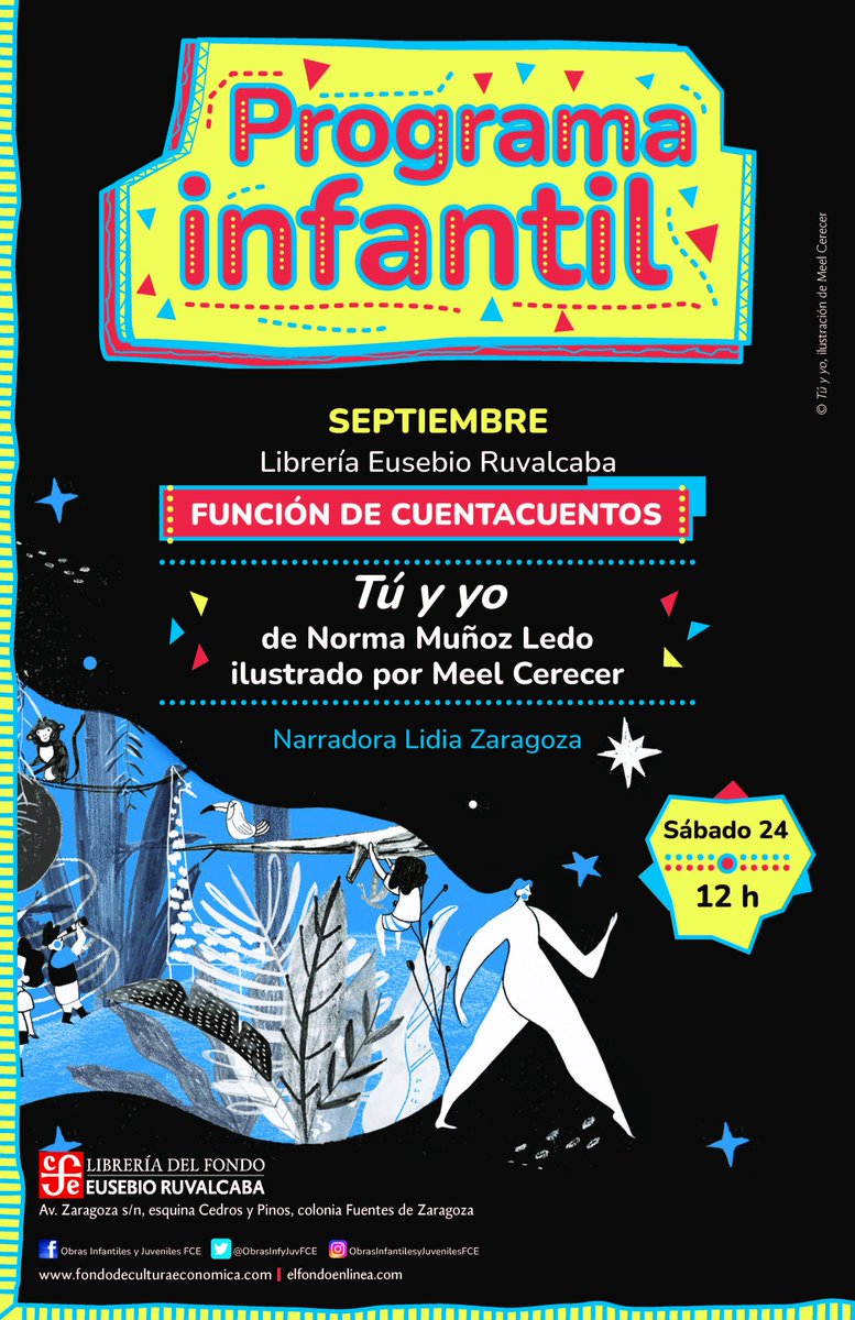 ObrasInfyJuvFCE's tweet image. Mañana en la librería Eusebio Ruvalcaba &quot;Tú y yo&quot; de Norma Muñoz Ledo y Meel Cerecer narrado por Lidia Zaragoza. 

#FuncionesdeCuentacuentos
#FaroOriente
#LibreríaEusebioRuvalcaba
#TúyYo
#NormaMuñozLedo
#MeelCerecer
#LidiaZaragoza
#AlaOrilladelViento
#FondoDeCulturaEconómica