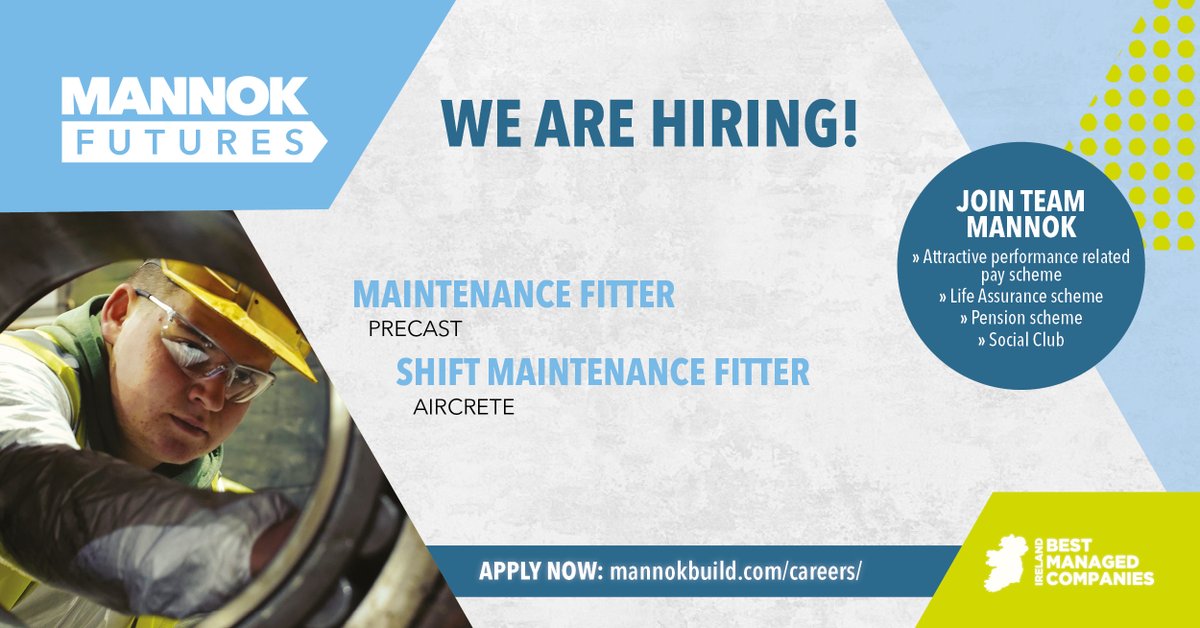 MannokBuild's tweet photo. Do you have experience in #mechanicalfitting, #welding, repair &amp; #maintenance of mechanical equipment within manufacturing?  

We're recruiting a #MaintenanceFitter and Shift Maintenance Fitter for two of our world class #manufacturing facilities.➡️ https://t.co/uBLXH6ND8A https://t.co/ha2PcaqAzn