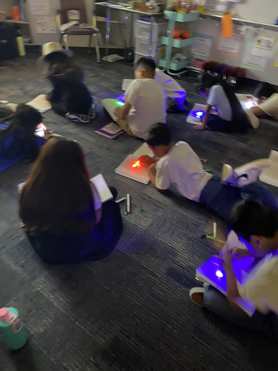 lobravo1's tweet photo. Flash light Friday!! 💡 Today we read, The Game of Silence while the  students used their finger flashlights to follow along with me. @ExplorersCol  #4thgradeDual https://t.co/erDPnWUxJO