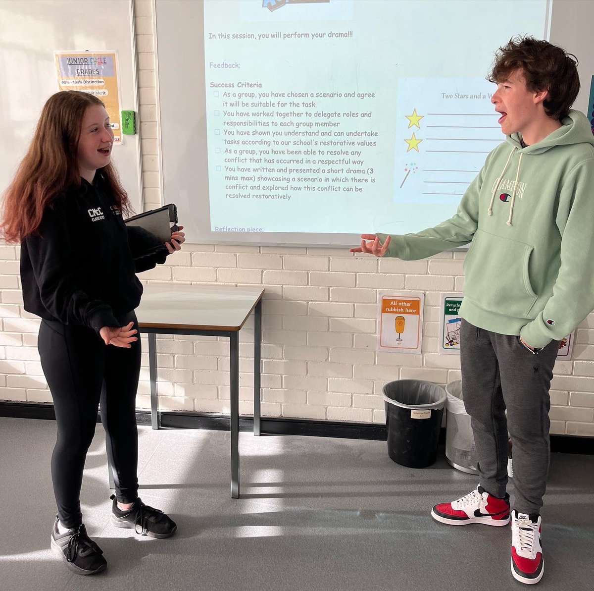 As part of our assessment piece during PBL this week, students wrote and presented a short drama showcasing a scenario in which there is conflict and explored how this conflict can be resolved restoratively 👏 

#restorativepractice <a href="/connect_rp/">ConnectRP</a> <a href="/mstowerp/">michelle stowe</a>