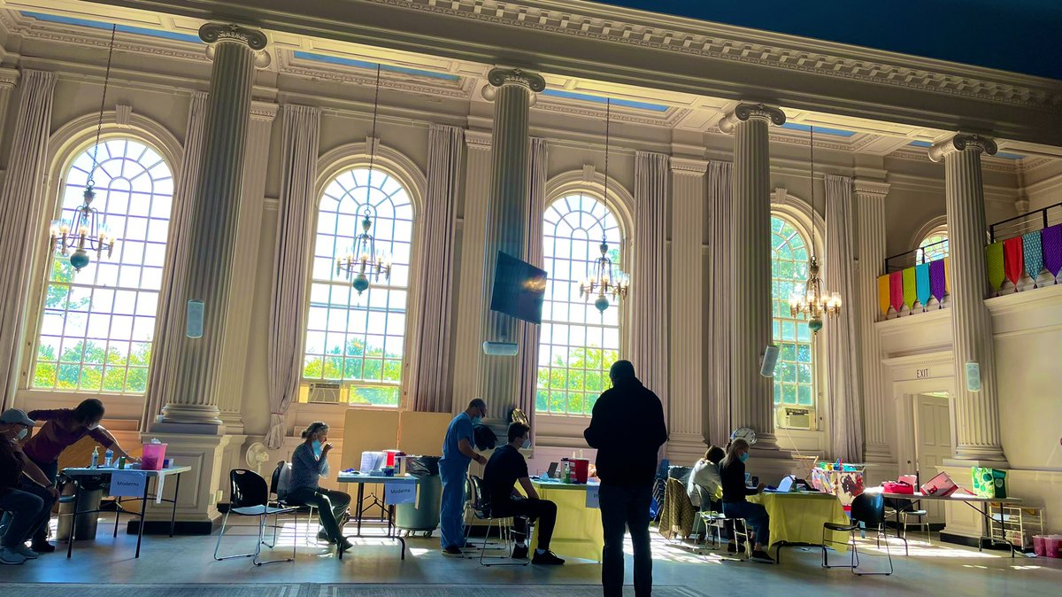 AndreaWBZ's tweet photo. Well this is by far the prettiest vaccine clinic I’ve been to. #4thshot @CityofNewtonMA https://t.co/bVXYpqSdib
