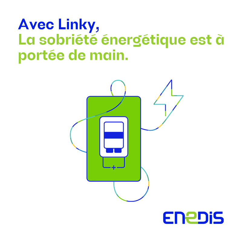 enedis's tweet photo. La #sobriété énergétique est l’affaire de tous. Avec le compteur communicant #Linky et l’application « Enedis à mes côtés », visualiser et mieux maîtriser sa consommation d’#électricité devient facile ! Toutes les infos et astuces par ici 👇