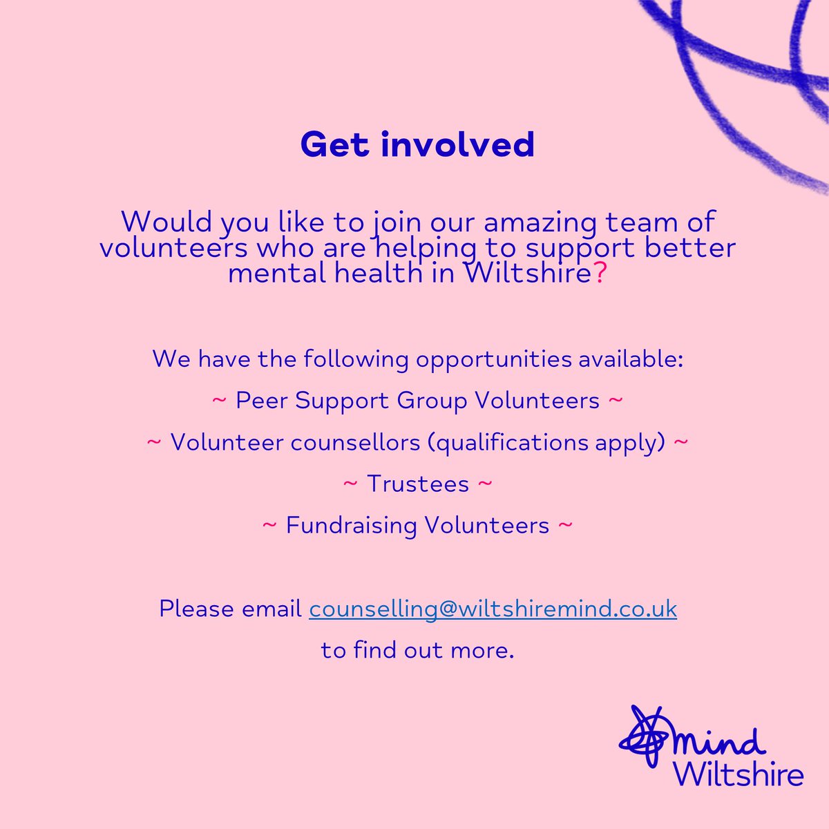 Wiltshire_Mind's tweet photo. We need you!
#Volunteers needed for our #peersupportgroups in #Trowbridge and #Tidworth.
Volunteer #counsellor placement vacancies now available to start in January (qualifications apply).
Please email counselling@wiltshiremind.co.uk for more information.
#mentalhealthsupport https://t.co/g0pvpX6PpK