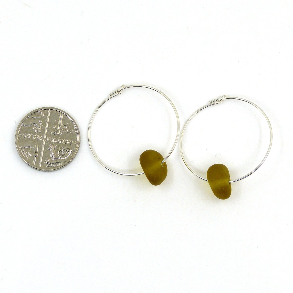 Deep Citron Sea Glass and Sterling Silver Hoop Earrings, Multiple Size Hoops, Order before 1pm Weekdays for same day dispatch tuppu.net/8e16f976 #HandmadeHour #shopindie #warkworth #Etsy #UKGiftHour #EarlyBiz #SeaGlassHoops