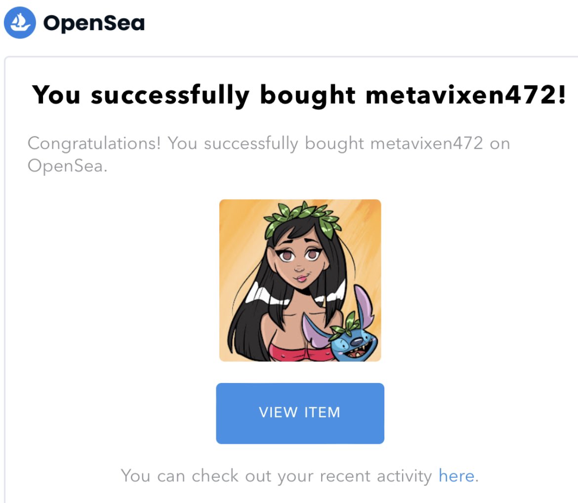 BOOMSLAM! Happy Friday! I picked up a new @MetaVixensNFT this morning on auction, I wanted to pay .0626 (iykyk) but got bid up a little bit in auction. Still worth it though, this is beautiful and I love Lilo & Stitch!! Thanks Ana!