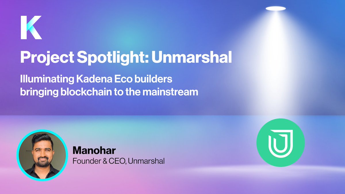 kadena_io's tweet photo. Tune in for a #KadenaEco Project Spotlight with @unmarshal’s Founder, @manoharshetty96, Monday (9/26) at 2 PM ET!

Listen to Manohar talk about Unmarshal’s plans to provide builders access to multi-chain data &amp; fuel the growth of #DeFi dApps on #Kadena!

https://t.co/ijxMpoFGzE https://t.co/ZwCegaWk8N
