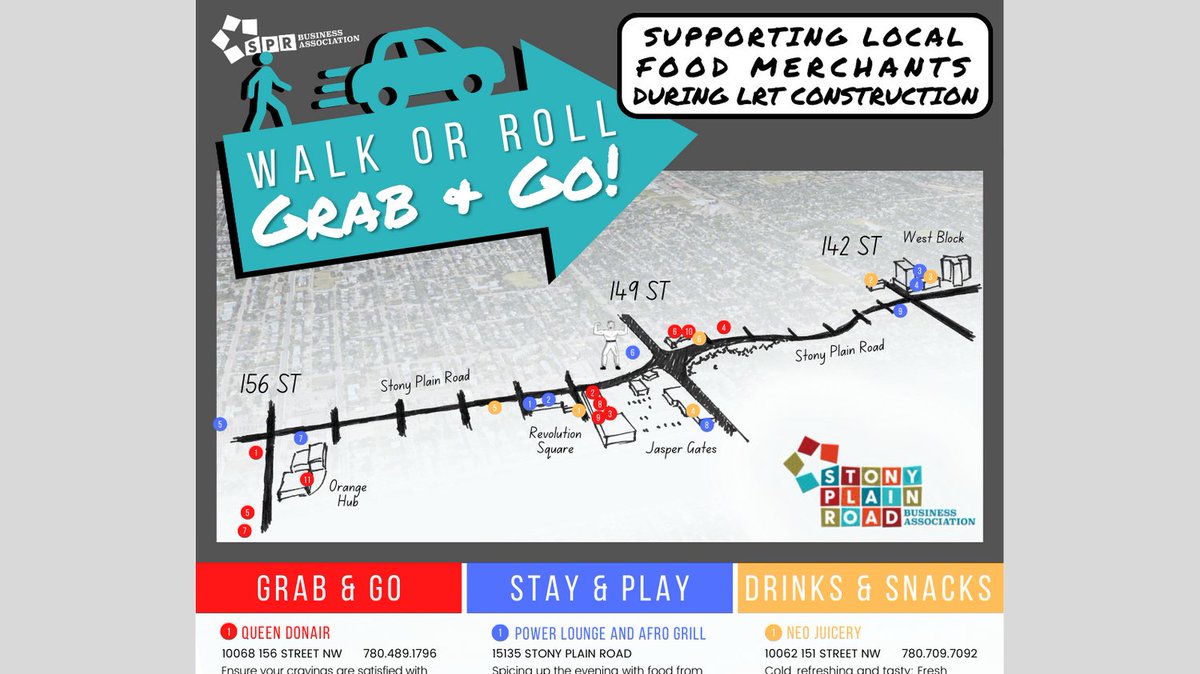 StonyPlainRoad's tweet photo. Food vendors are stressed with lack of access due to LRT construction, and the cost associated with 3rd-party food delivery apps. Check out our map and help support one of the tasty locales between 140 Street and 156 Street!
https://t.co/FWpmPZfHcB
#sprba #stonyplainroad https://t.co/u05HEV92aO