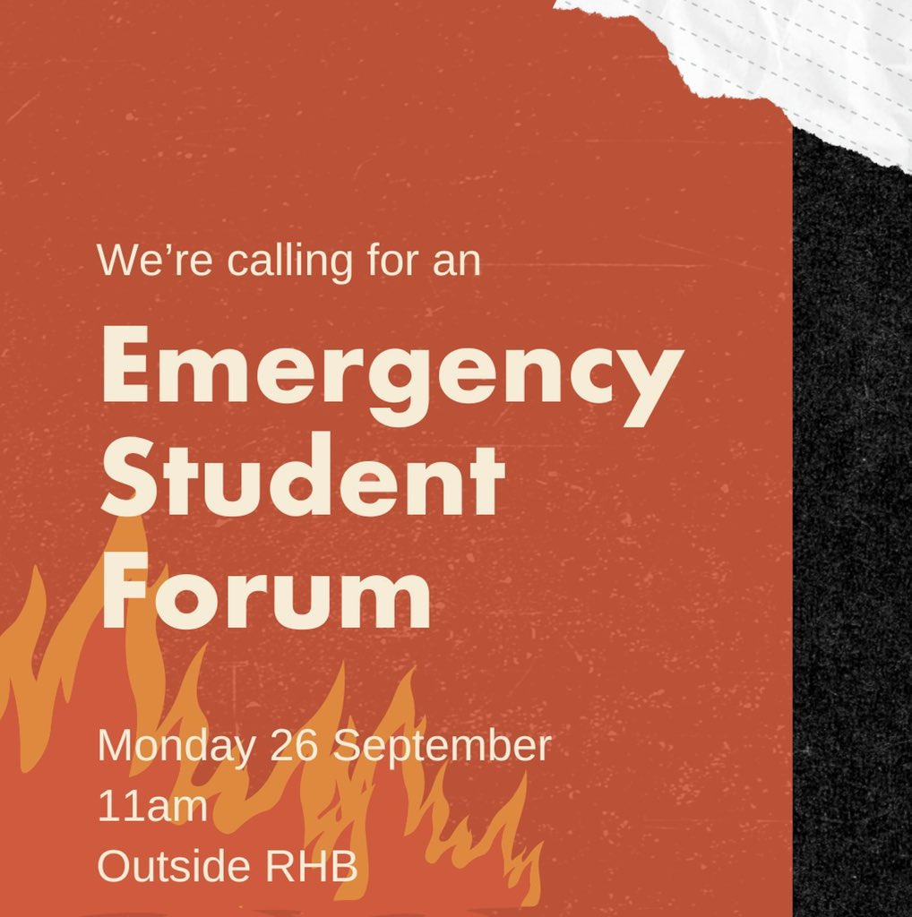 Enough is enough. We are calling for an Emergency Student Forum. 

Join your sabbatical officers to discuss and take action on horrendous College failures from results and enrolment to compensations. 

Monday 26 Sept 2022
11am, Outside RHB