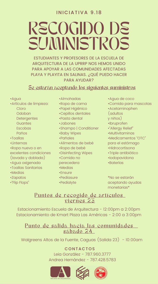 cgeuprrp's tweet photo. [AHORA] 

Hoy, estudiantes y profesores de la Escuela de Arquitectura estarán recogiendo artículos para las comunidades de Salinas afectadas por el huracán Fiona y la deforestación de mangles. 

Detalles en la imagen: https://t.co/C1ydtuRNYO