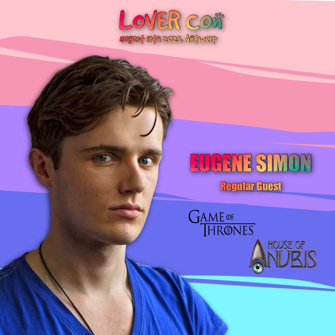 TalkConvToMe's tweet photo. Venez rencontrer Eugene Simon ร la premiรจre รฉdition de la Lover Con ร Anvers le 19 aoรปt !#LoverCon ๐
๐ก: Lancel Lannister dans #GameOfThrones
๐: Jerome Clarke dans #HouseOfAnubis
๐ฅ: Ben Lyk dans #KillBenLyk oรน il a gagnรฉ plusieurs awards dans le monde pour meilleur acteur ! https://t.co/Wm3jsjfI4H