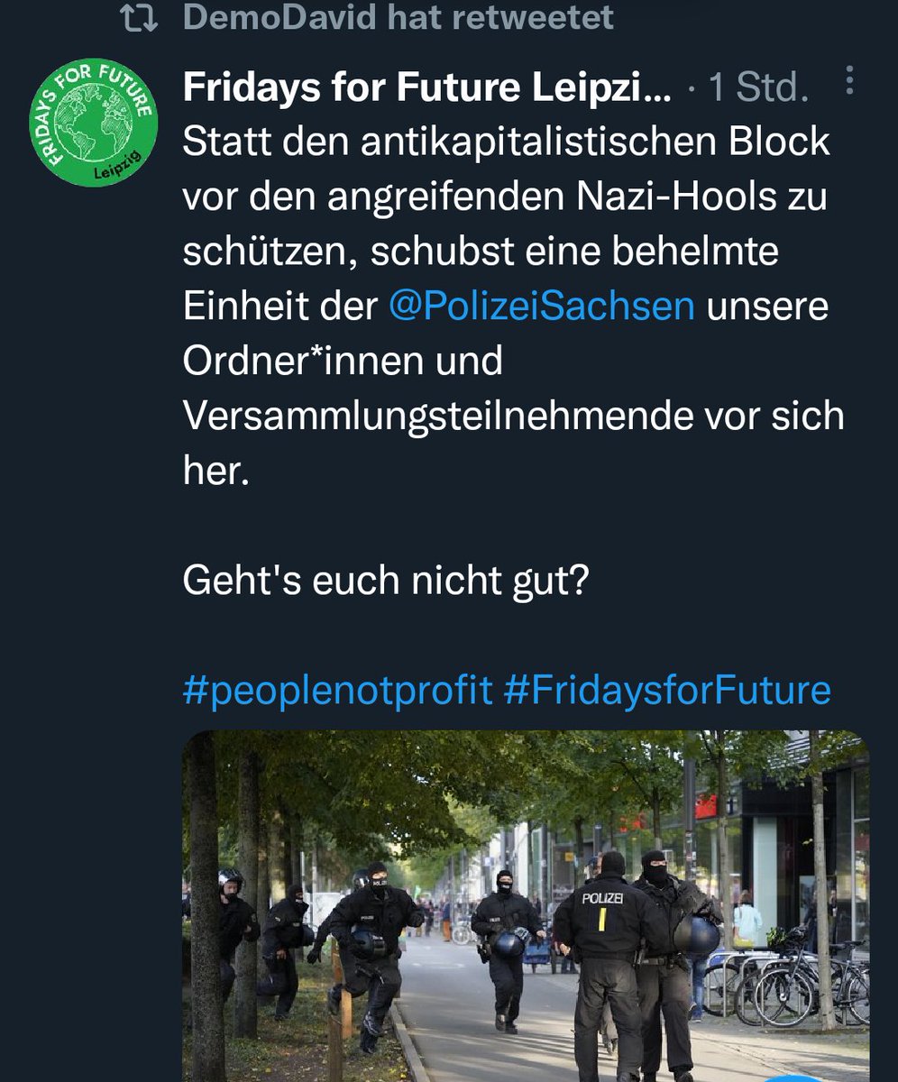 kendemalamu's tweet photo. Zeigt es doch dass die Orks #Bullen in Mordor #Sachsen Klimagerechtigkeit aus tiefster Überzeug ablehnen.
Faschos sind im Bunde mit dem Kapital und daher schützenswert.
#KeinFreundKeinHelfer
#fckCops
#Polizeiproblem
#le2309 #FFF https://t.co/d617xEwH6Z