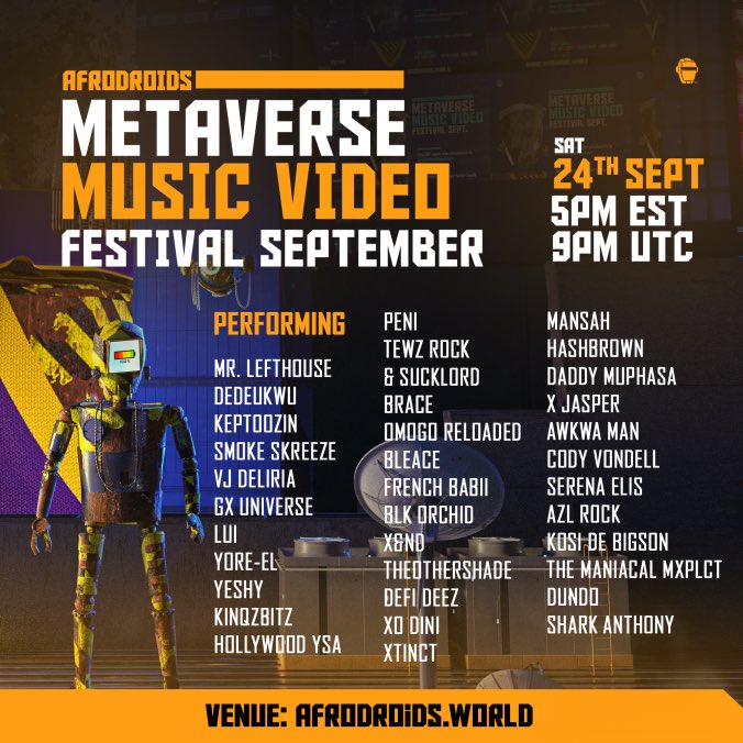 Dedeukwushryne_'s tweet photo. Catch me tomorrow @ https://t.co/bPyKirclNZ doing the Metaverse things like always with the fam @AfroDroids and others. 🦾
5PM EST/9PM UTC ⏰
#nfts #musicnft #Metaverse #metashow #audionft #afro #onboard1millionafricans #blockchain #dedeukwushryne https://t.co/tf9SZiYItW