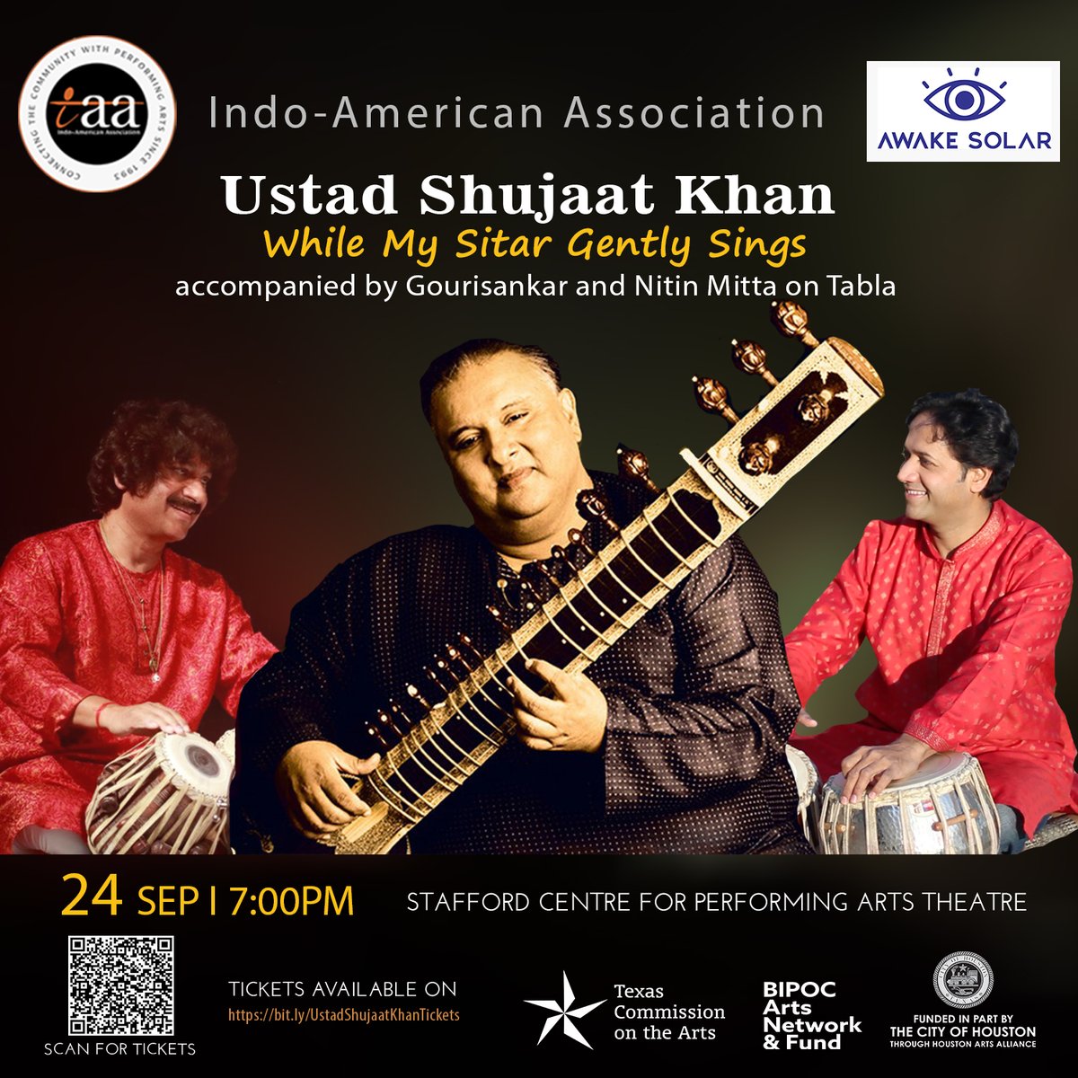 IAAhouston's tweet photo. Final Call! 
Don’t miss this rare opportunity to experience a living legend of the Sitar Ustad Shujaat Hussain Khan accompanied by Gourisankar Tabla Maestro and Nitin Mitta on Tabla.

Tickets available: https://t.co/4iVxRVN67m

#IAAHouston #IAA2022 #IAA https://t.co/2nc26iTK2E