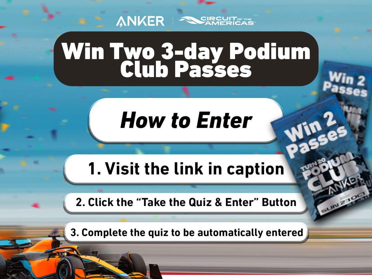 WIN 2 PASSES TO THE FORMULA 1 ARAMCO US GRAND PRIX 🏎 ⚡️ Here's your chance to win two 3-day passes to the Formula 1 Race at the Circuit of the Americas in Austin, TX (October 21-23). That's more than $4k in value! Follow the steps below to be entered! ankerfast.club/fullycharged_