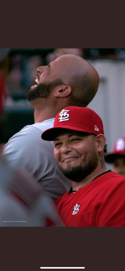 Everybody always asks, 'What's it like to play with Albert and Yadi? Are they just the best?' My answer... 'yeah, it's great! Especially when they're playing and not in the dugout scheming! For 17 years, if Yadi isn't playing, he's going to pour water down my pants. #playmore