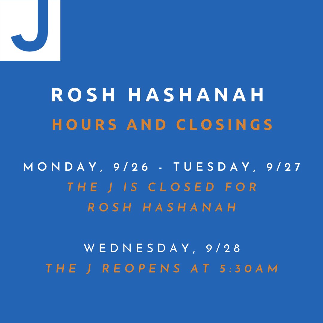 The J will be closed Monday, September 26 and Tuesday, September 27 for Rosh Hashanah. We will reopen at 5:30 am Wednesday, September 28.
#memphisjcc #jccmemphis #holidayhours #roshhashana #jewishnewyear