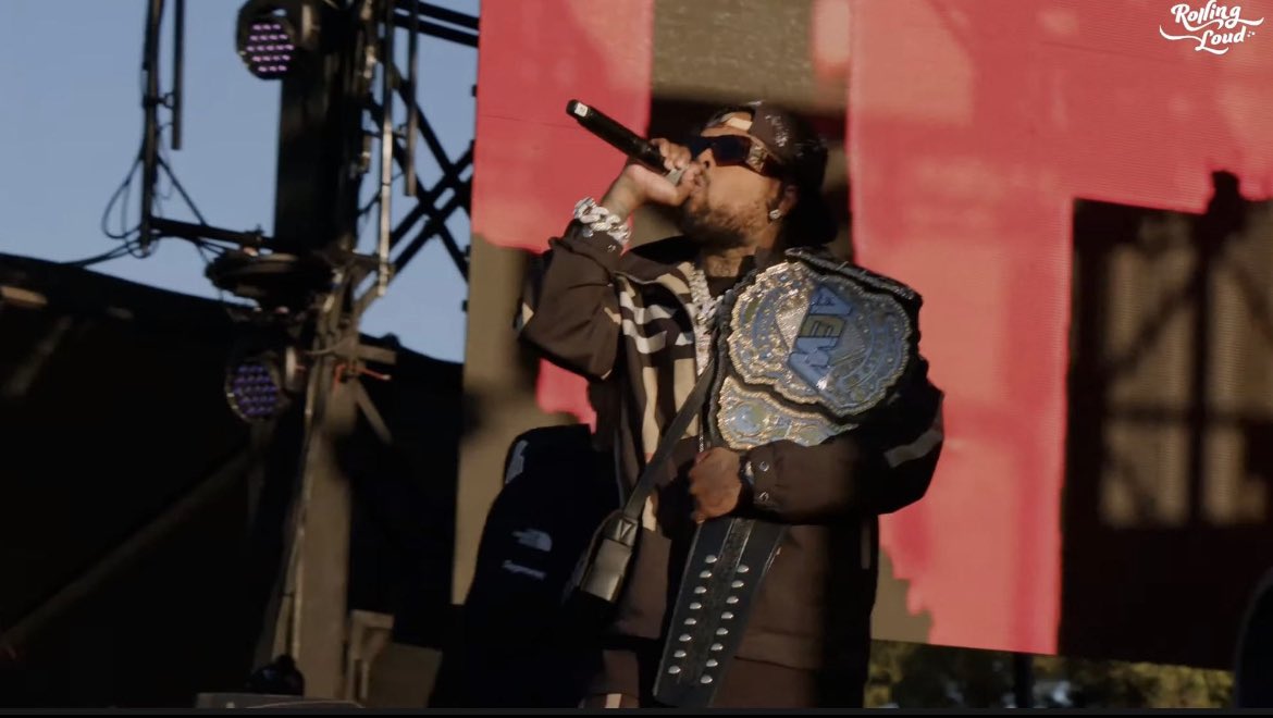 RighteousReg's tweet photo. Westside Gunn had a AEW world championship replica at Rollin Loud. https://t.co/ylkf7FEbsR