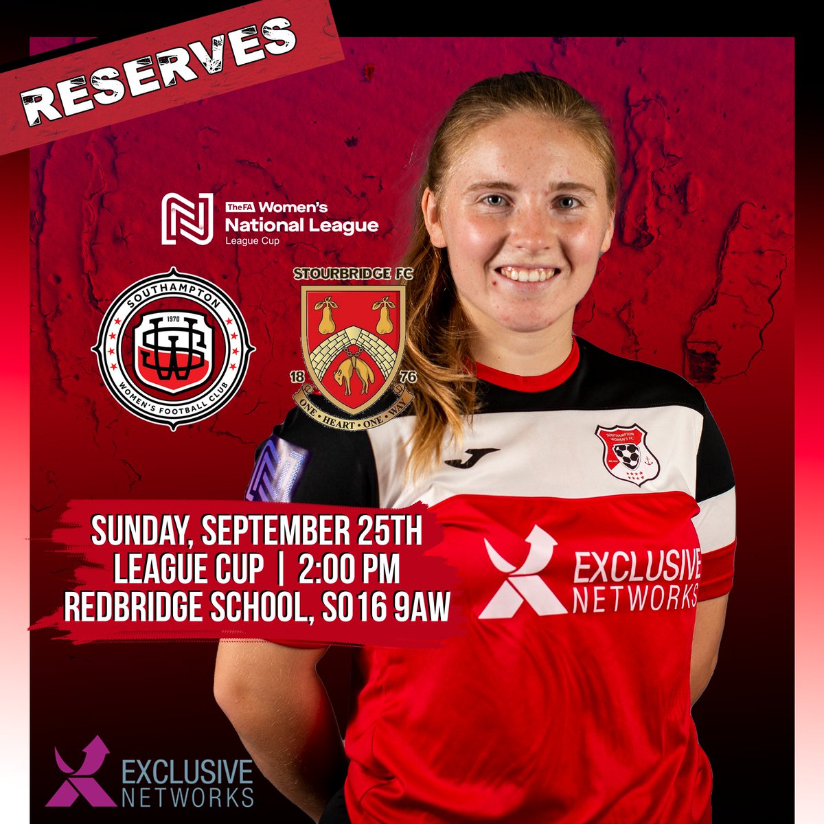 SotonWomensFC's tweet photo. 🏆 Not making the trip to Cardiff on Sunday?

Then head over to Redbridge Community School as our Reserves take on @StourbridgeWFC Reserves in the @FAWNL Reserves Cup.

#SotonWFC | #WeAreNational https://t.co/P8z5VmdXNd