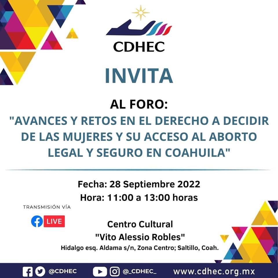 El 28 de Septiembre tanto en Torreón como en Saltillo estaremos en estos importantes espacios con estudiantas y autoridades para hablar de aborto seguro y los desafíos actuales 😍😍😍. #abortocoahuila #abortoseguro #abortolibre #ile #Feminismo #28S