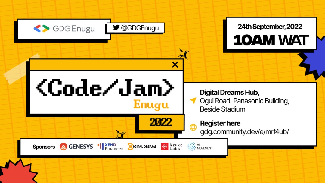 GdgEnugu's tweet photo. Wondering why we're still awake by this time?
Well we can't sleep because tomorrow is <Code/Jam>.
Happening at Digital Dreams Hub, Ogui road, Panasonic building, beside stadium.
Make your reservation; https://t.co/IPahcA2Tg9
#CodeJam22 #Enugu https://t.co/wGR2dExlOX