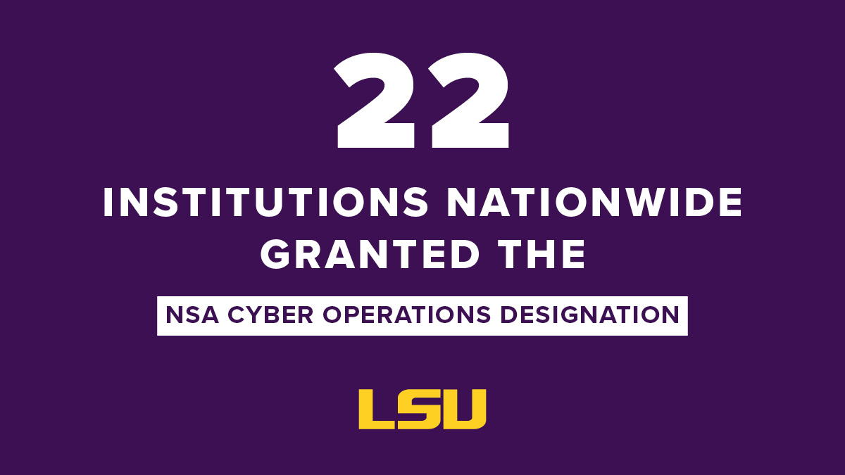 LSU (@lsu) on Twitter photo LSU’s new designation as a Center of Academic Excellence in Cyber Operations, or CAE-CO positively and directly impacts researchers, LSU and Louisiana. <a href="/LSUCyber/">LSU Cybersecurity</a>
lsul.su/3ybcFHx LSU’s new designation as a Center of Academic Excellence in Cyber Operations, or CAE-CO positively and directly impacts researchers, LSU and Louisiana. <a href="/LSUCyber/">LSU Cybersecurity</a>
lsul.su/3ybcFHx