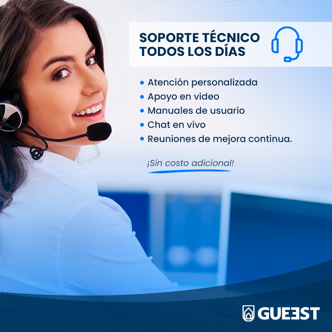 Somos la única compañía de Software Hotelero en ofrecer Asistencia Técnica todos los días del año. 😲 ¡Sin costo adicional!
#Gueest #HotelPMS #hotel #hoteleria #softwarehotelero
