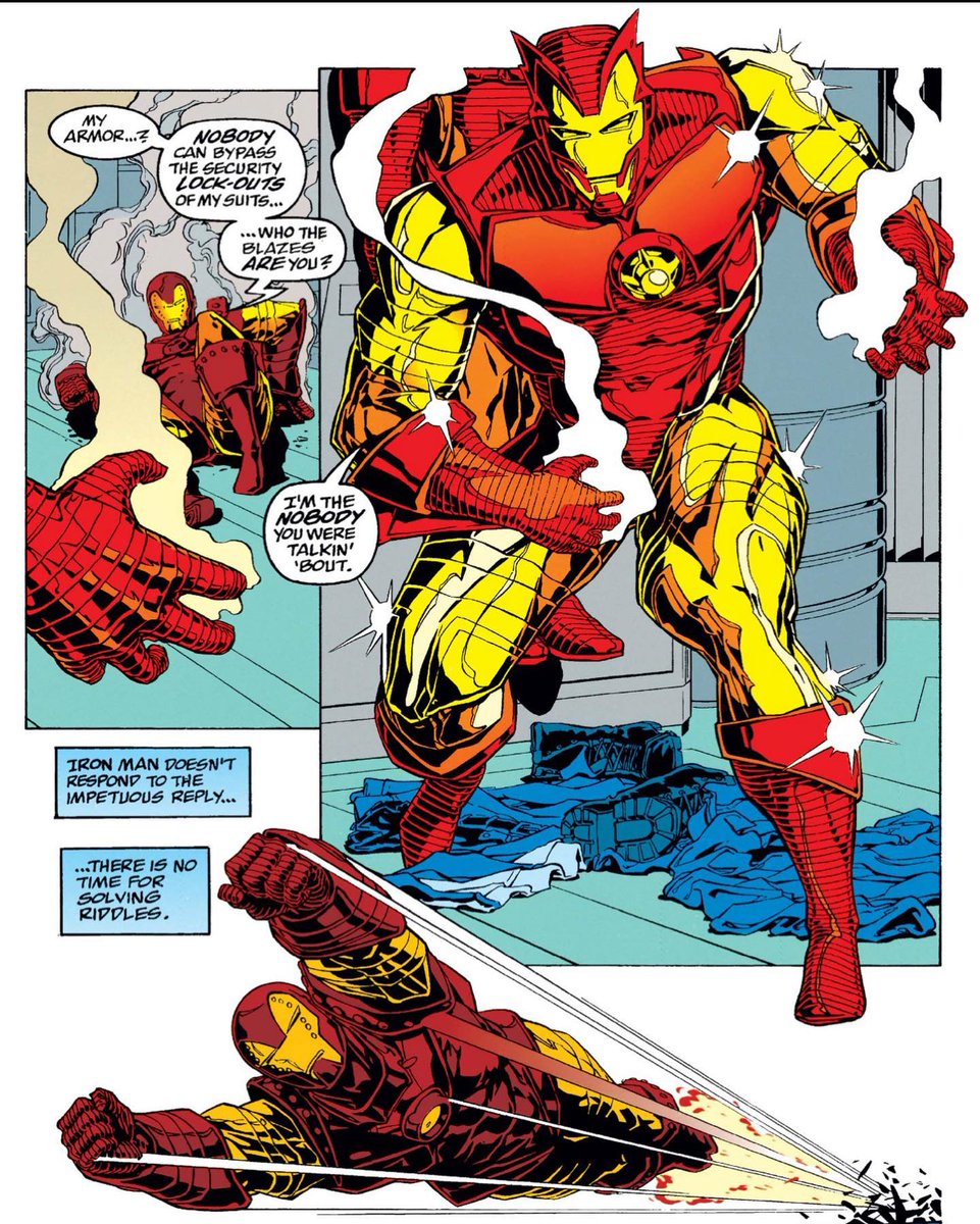 PeterPalmiotti's tweet photo. That time I got to ink my favorite Marvel character!
THE CROSSING! One of the most controversial events in Marvel history that featured Iron Man turning traitor!
ARTISTS #JimCalafiore #PeterPalmiotti & #JohnKalisz
SCRIPT: #TerryKavanagh & #DanAbnett
#IronMan 325 (1995) https://t.co/O9nzM7NOC9