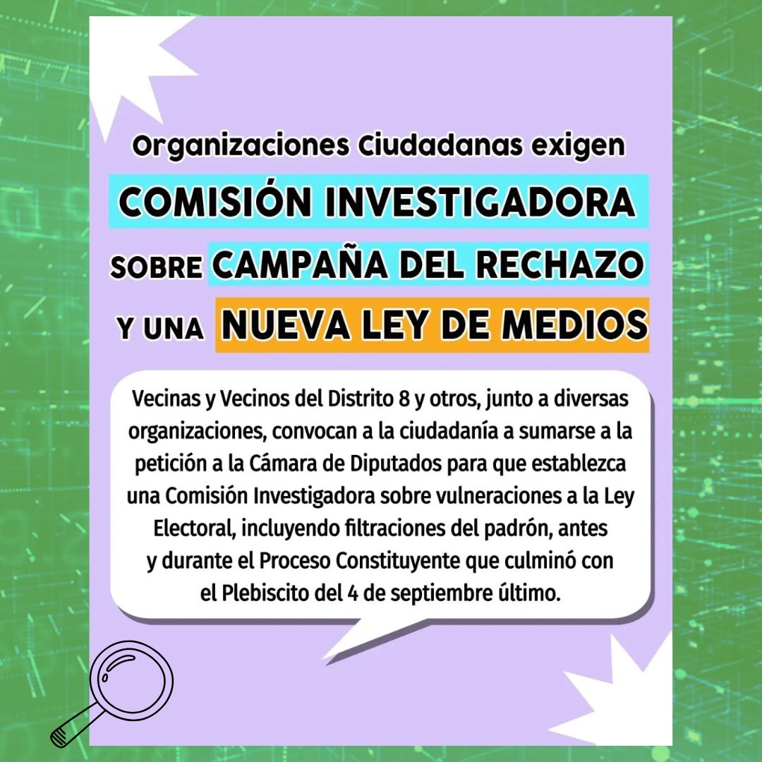 vivianadiputada's tweet photo. Si hubo mentiras o trampas, queremos evitar que estas vuelvan a suceder en el próx.  plebiscito. Por eso acojo el llamado de org. sociales para empujar una Comisión Investigadora y en paralelo avanzar hacia una nueva ley de medios.

➡️ Decl. Pública https://t.co/qf77oBqVLG https://t.co/6XyxB6oHAk