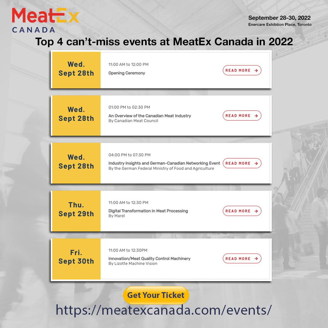MeatExCa's tweet image. Top 4 can’t-miss events at MeatEx Canada in 2022
linkedin.com/feed/update/ur…
meatexcanada.com
#MeatExCanada #MeatEx #meatexhibition #meatshow #meatindustry #meatprocessing #meatbusiness #abattoir #slaughterhouse #butcher #butcheryequipment #foodmachinary #meat #poultry
