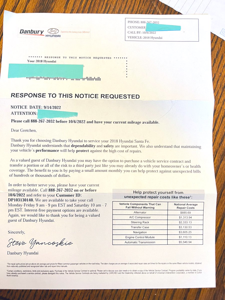 chenchen228's tweet photo. @Hyundai. Seriously Danbury Hyundai?
You don’t stand by the original warranty and the next day try to SELL me a warranty? You know what Tommy Boys father says about warranties? https://t.co/nE5HaModKq