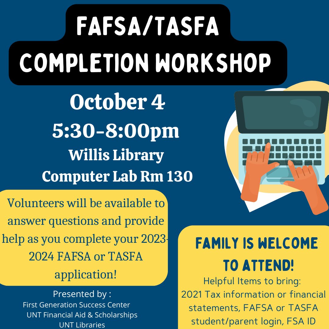 Submitting your financial aid application early is one of the BEST things you can do to make sure you are considered for as much aid as possible! 

If you require an accommodation to participate, email firstgen@unt.edu

#unt #untfirstgen #unt23 #unt24 #unt25 #unt26 #gmg
