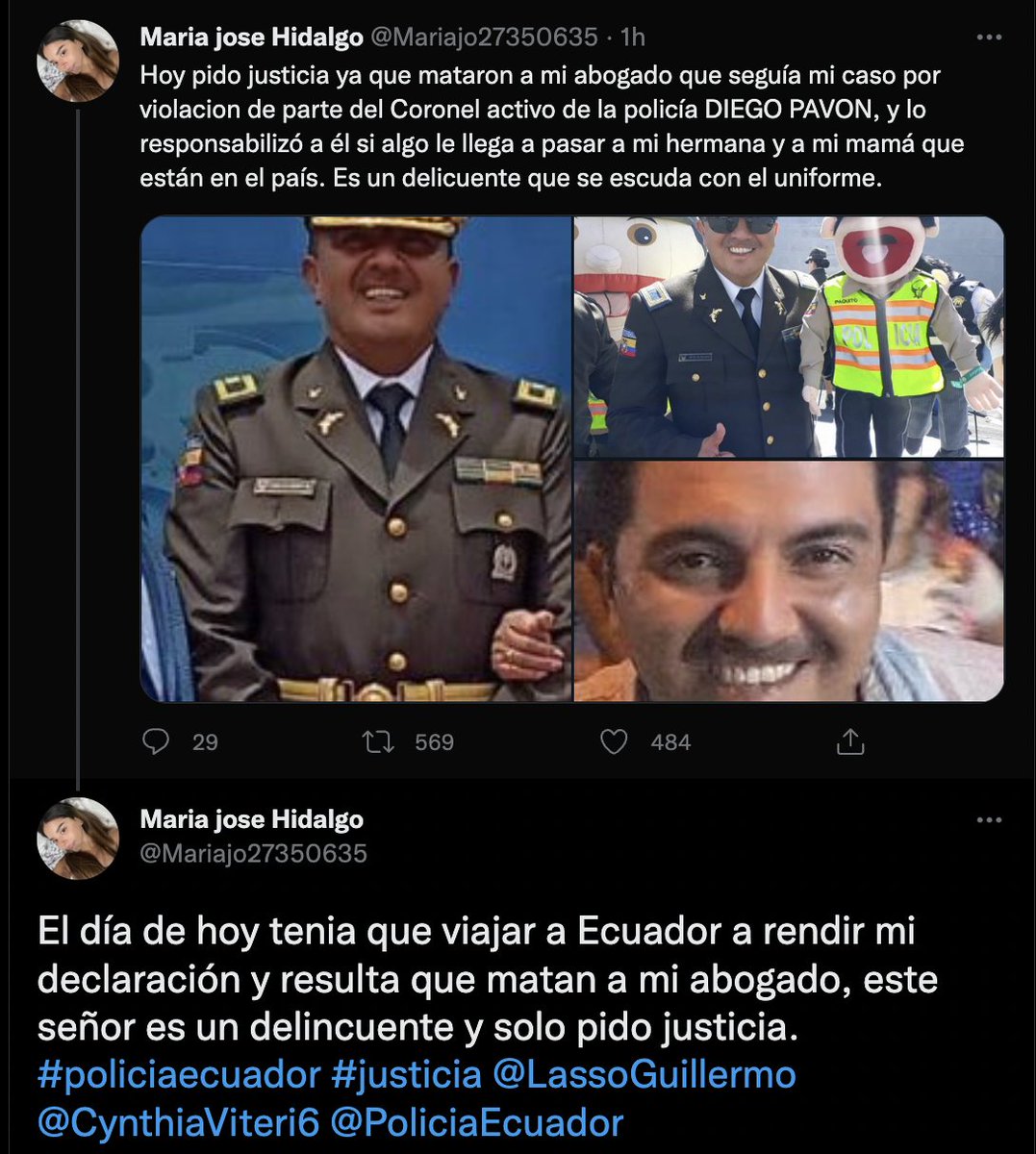 ecuainm_oficial's tweet photo. ‼️#URGENTE 
@Mariajo27350635 indica que tenía que viajar a #Ecuador para rendir su declaración, ella acusa que el Policía violó a su hermana y a ella (cuando tenía 10 años). Además, responsabiliza al Coronel si algo le llega a pasar a su hermana o a su madre. https://t.co/eVRHcEpO8Y