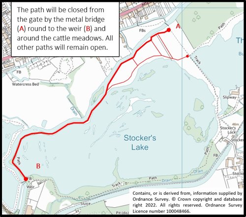 FoStockersLake's tweet photo. We have been informed by Herts &amp; Middlesex Wildlife Trust that part of the path around Stocker’s Lake will be closed from Monday 26th September for altogether six days including Monday 3rd October. It will be open over the weekend of 1st &amp; 2nd October. https://t.co/B7wjkGRnsz
