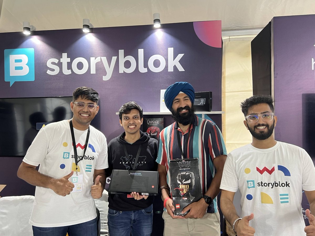 After an energetic Day 1 at @react_india, we have got our winners for the Tetris game, @saketcodes & @SherveerPannu 🏆 Congrats to you both, you have been super amazing!👾 See you all at the @storyblok booth on Day 2 as we look for two more winners who win Keychron⌨️ & Legos🧱!