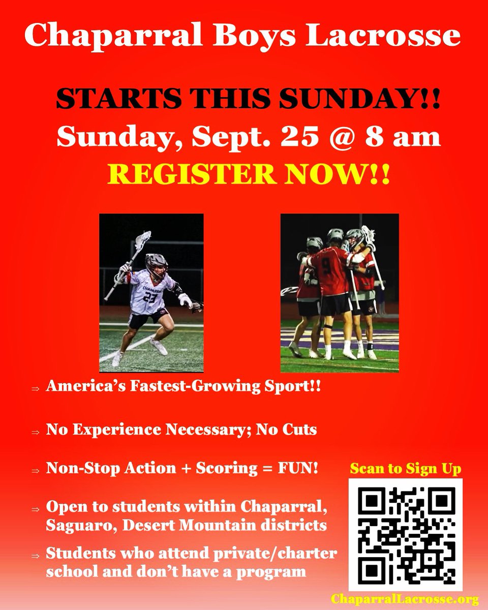 Here we go Birds!! Starting Sunday for Fall Ball. Register now online at ChaparralLacrosse.org and see you Sunday morning on the field 🔥 🥍