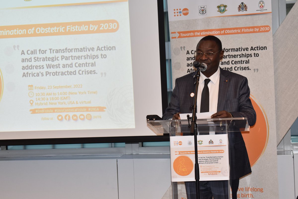 UNFPA_TOGO's tweet photo. Engagement de Haut Niveau en faveur de l'élimination de la #fistule #obstétricale à l'horizon 2030, le Pr Moustapha MIJIYAWA du @MSPS_Togo  a coprésidé ce jour à New York un évènement parallèle de Haut Niveau en marge de #UNGA77 @GouvTg @UN_Togo @follybahAJE https://t.co/GJUW9EPTUc