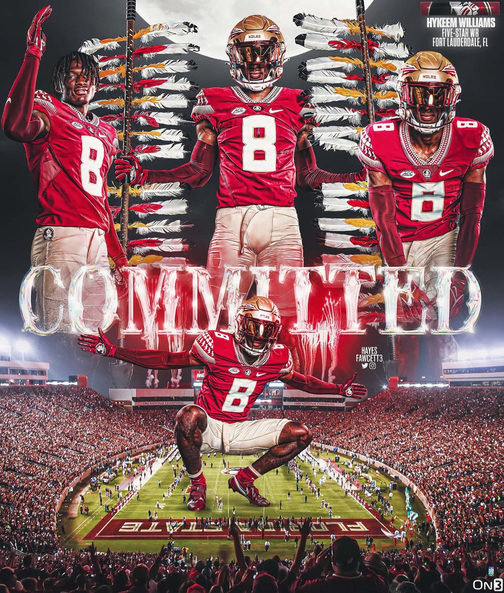 Hayesfawcett3's tweet photo. BREAKING: Five-Star WR Hykeem Williams (@tha_boikeem) has Committed to Florida State!

The 6’3 200 WR from Fort Lauderdale, FL chose the Seminoles over Texas A&amp;M, Pitt, Miami, Alabama, and Georgia.

More Here (FREE): https://t.co/ZCRc2aRRdk https://t.co/ayNH9ruiWn