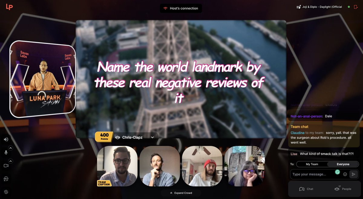 SavasLabs's tweet photo. Working remotely doesn't stop us from having fun! 😉 We had a blast competing at the live-hosted virtual #LunaPark game show. #teamthursdays #teamgametime https://t.co/z7cIGcHj5l