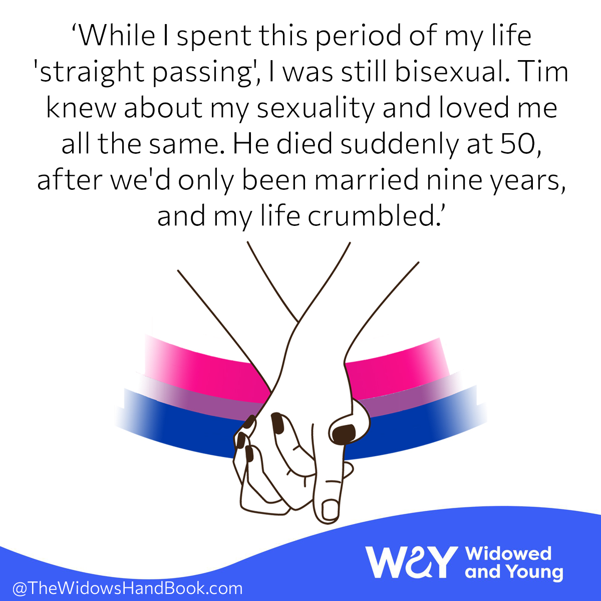 WidowedAndYoung's tweet photo. This #BiVisibilityDay we're appreciating these words from WAYer Suzanne about being a bi widow...
Read more π https://t.co/jjqPmJH0FP
Suzanne is the winner of WAY's annual blog award in remembrance of the author Helen Bailey. She writes at @HandbookWidowsπ #BiVisability https://t.co/Y3UXK9mXky