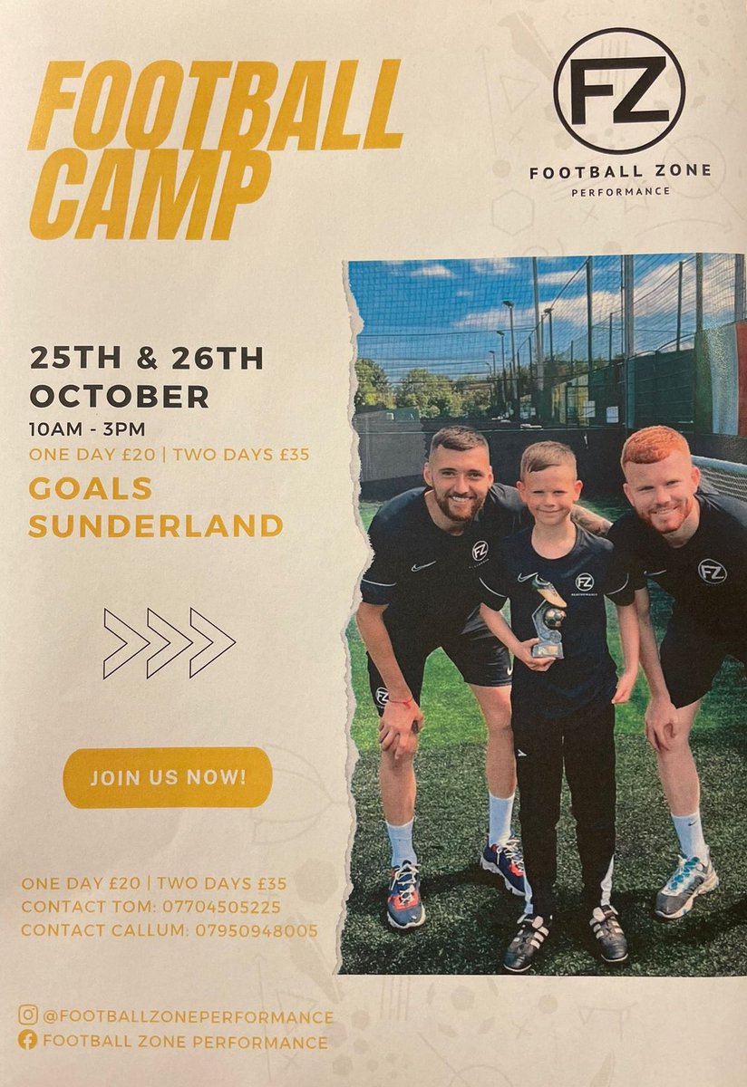 Myself and @tomdevitt5 are running a footie camp with goals Sunderland! Spread the word! ⚽️⚽️⚽️