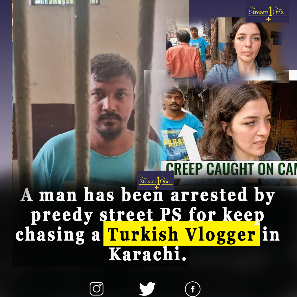StreamOne11's tweet photo. A man has been arrested by preedy street Police Station for keep chasing a Turkish Vlogger in Karachi.

#Newsupdate #Sedanoor #Turkishvlogger #TurkeyVlogger #vloggerinKarachi #Foreignvlogger #VloggerinPakistan #وزیراعظم_نہیں_لعنتی_اعظم #Preedystreetthana #karachinewsupdate https://t.co/JnnZ8KuZFx