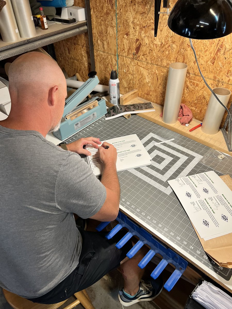 SRBatsTX's tweet photo. Amazon is LIVE!
Blessed by this next adventure.
Signing some thank you letters that will be in every order.
#DesignedForGlory #SRBats #TX https://t.co/CfmEkOBGsW