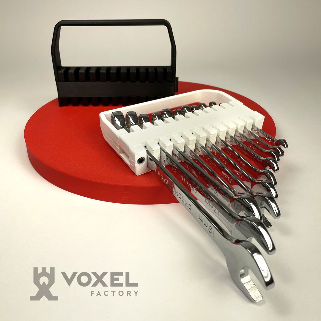 VoxelFactory's tweet image. 🔧Wrench Organizer 9-19🔧
Material: @Materio3D 3D870 Tough PLA Black&amp;amp;White 2.85mm
Print time: 5 hours 15 minutes each
Temp: 215/60
Nozzle: 0.8mm
Layers: 0.2mm
Printer: @Ultimaker S5
Design: mat on @printablescom 

#3dprinting #3dprinted #3dprints #3dprinters #3dprinter #tools