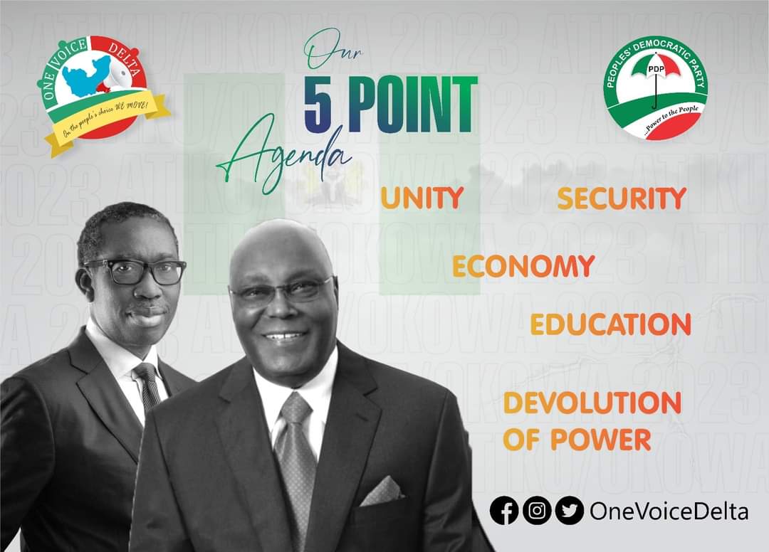 OneVoiceDelta's tweet photo. "Let us forge on with the task and the mandate that we have been bestowed with. It is time, therefore, to move on with the formidable tasks of nation building ahead of us."

 ~ @atiku

#AtiKowa
#AtikuIfeanyi
#AtikuOkowa2023
#OneVoiceDelta https://t.co/L6ykDdSInm